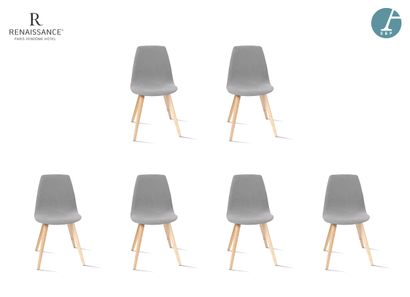 Suite of 6 chairs, natural wood frame, seat...