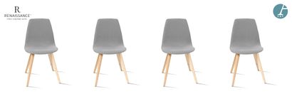 Suite of 4 chairs, natural wood frame, seat...