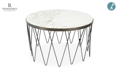 A coffee table, black-lacquered metal base,...