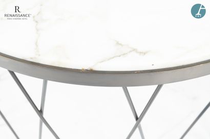 A coffee table, black-lacquered metal base,...