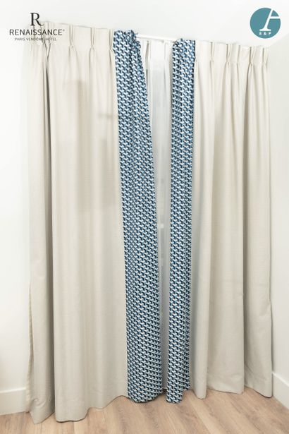 Two pairs of beige cotton curtains, with...