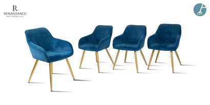 Suite de quatre fauteuils, piètement en métal...