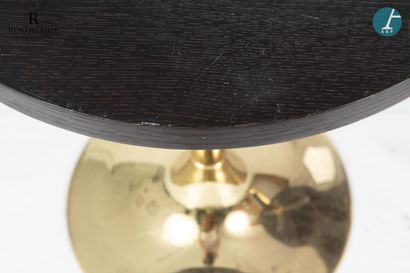 Pair of circular tables, gilded metal legs,...