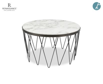 A coffee table, black-lacquered metal base,...