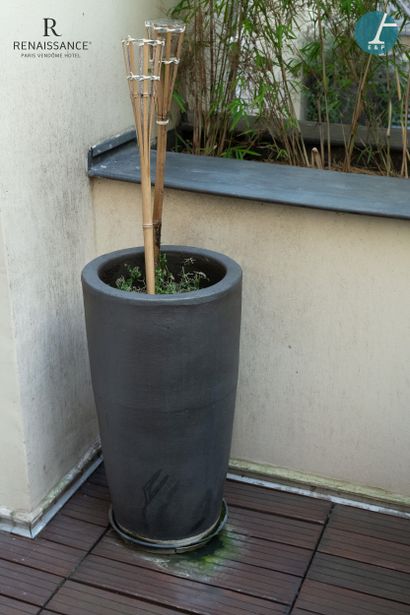 Set of 4 planters, 3 round gray ceramic planters...