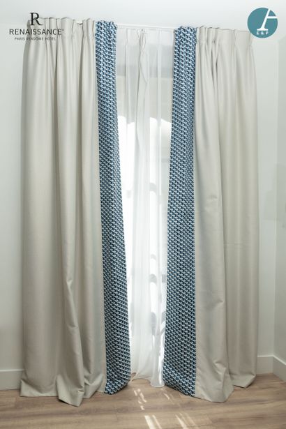 Two pairs of beige cotton curtains, with...