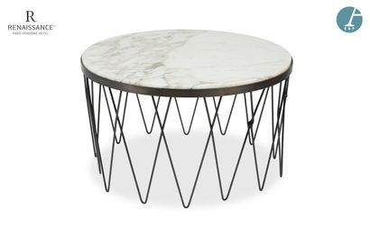 A coffee table, black-lacquered metal base,...
