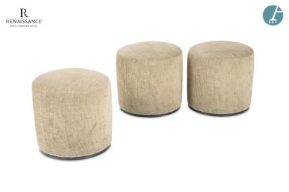 Suite de trois poufs circulaires en tissu...