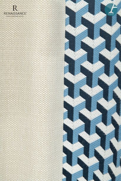 Two pairs of beige cotton curtains, with...