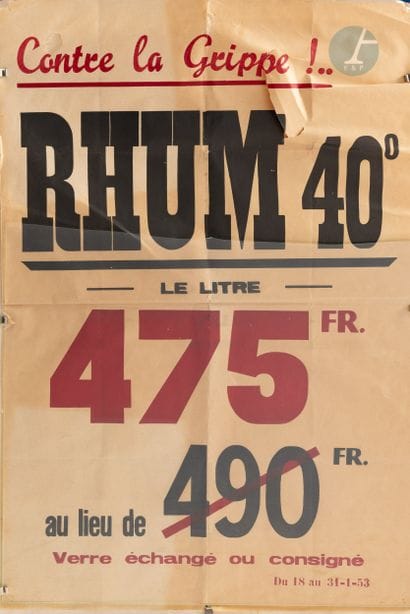 Contre la Grippe, rhum 40°, 1953
Chromolithographie
40...