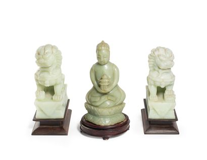 CHINA, 20th century

Pair of celadon jade...