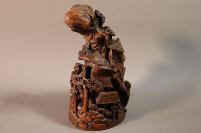 CHINE, XIXe siècle	
Groupe en bambou sculpté...