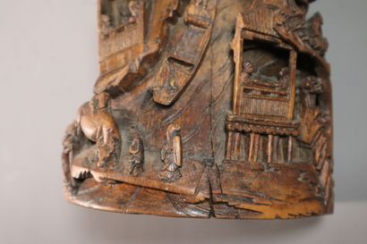 CHINE, XIXe siècle	
Groupe en bambou sculpté...