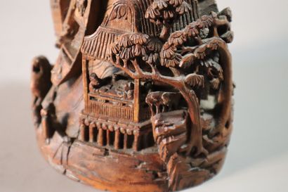 CHINE, XIXe siècle	
Groupe en bambou sculpté...