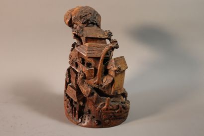 CHINE, XIXe siècle	
Groupe en bambou sculpté...