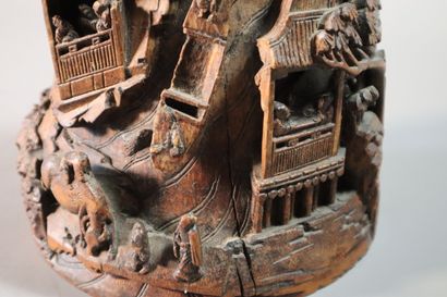 CHINE, XIXe siècle	
Groupe en bambou sculpté...
