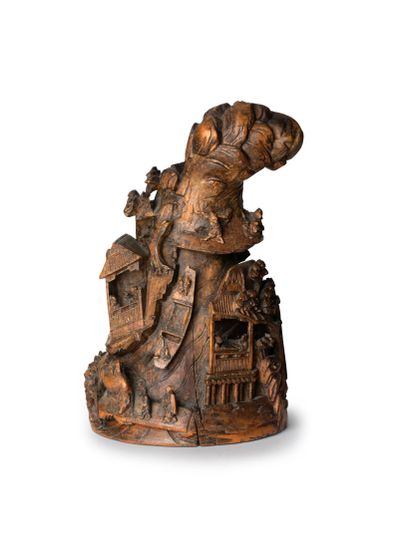 CHINE, XIXe siècle	
Groupe en bambou sculpté...