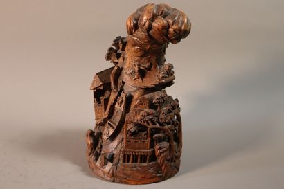 CHINE, XIXe siècle	
Groupe en bambou sculpté...