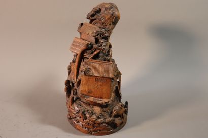 CHINE, XIXe siècle	
Groupe en bambou sculpté...