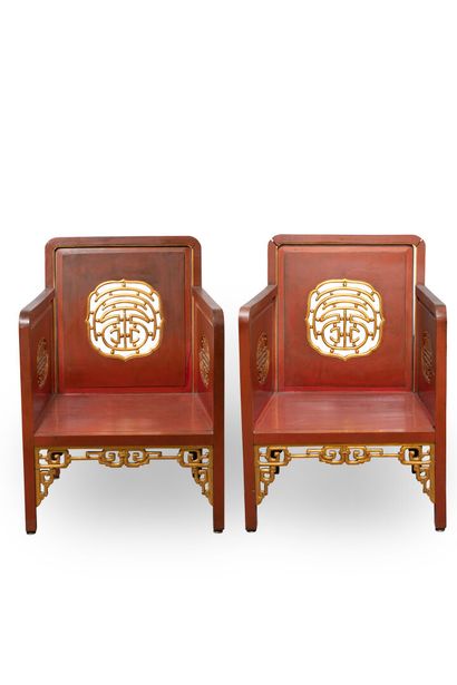 CHINE, Vers 1900	
Banc et deux fauteuils...