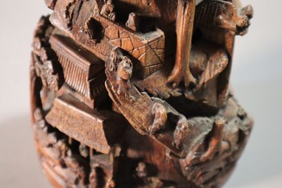 CHINE, XIXe siècle	
Groupe en bambou sculpté...