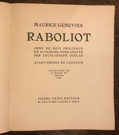 GENEVOIX (Maurice) : Raboliot ; Bois originaux...
