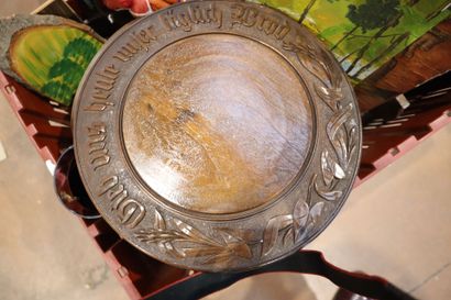 Lot including shells, carved wooden dishes,...
