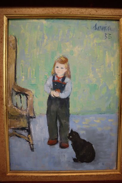 Louis CHERVIN (1905-1969)
Child and cat
Oil...