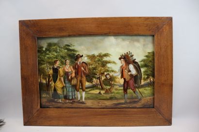 Large glass-framed painting of the peddler
19th...