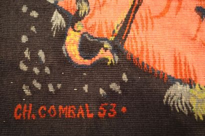 CH. COMBAL (XXth) 
Black wool tapestry with...