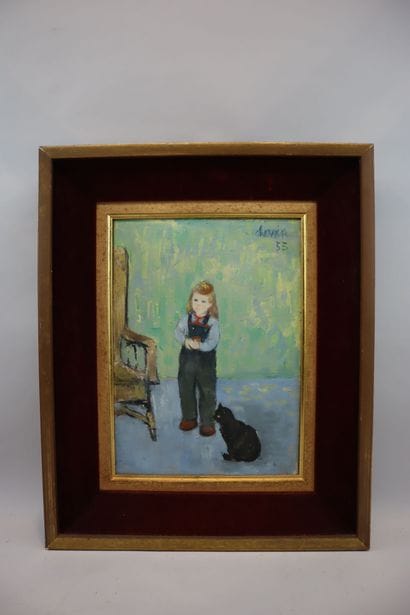 Louis CHERVIN (1905-1969)
Child and cat
Oil...
