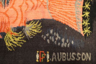 CH. COMBAL (XXth) 
Black wool tapestry with...