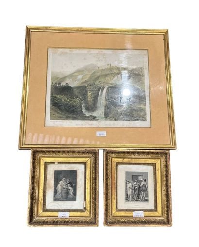 Two small engravings in gilded frames. 19th...