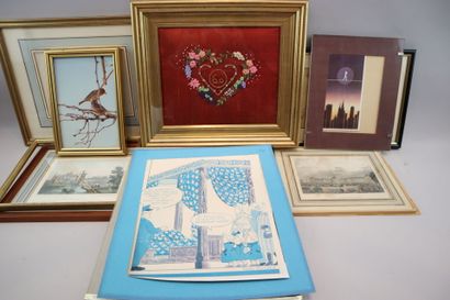 Lot of framed pieces including:
- ROSSEE,...