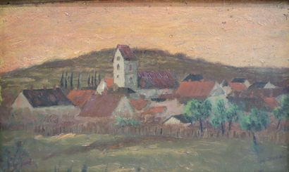 Charles ROSÉ (19th)
Landscape with red roofs
Oil...