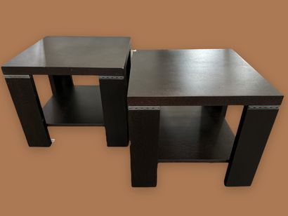 Pair of square tables in dark? exotic wood...