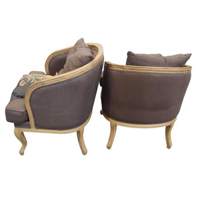 Pair of modern bergères in natural wood,...