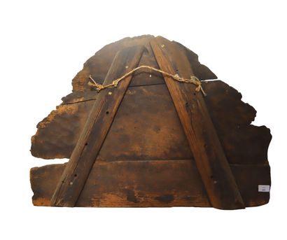 South America, polychrome carved wood pediment...