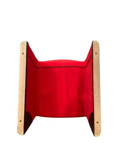 Pair of sculptural armchairs in vermilion-red...