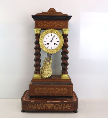 Portico clock with torso column, 19th century....