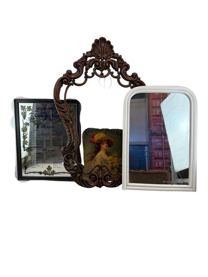 Set including a mirror with a white border,...