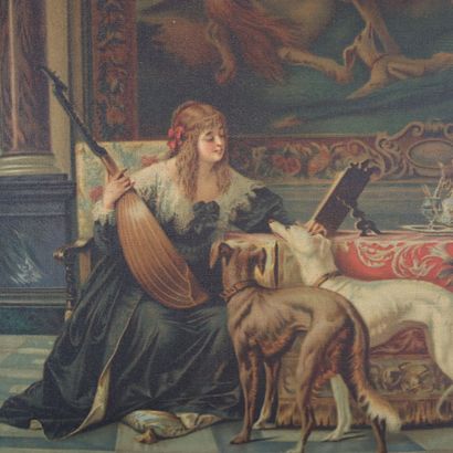Painting of a hunting scene 
Reproduction...