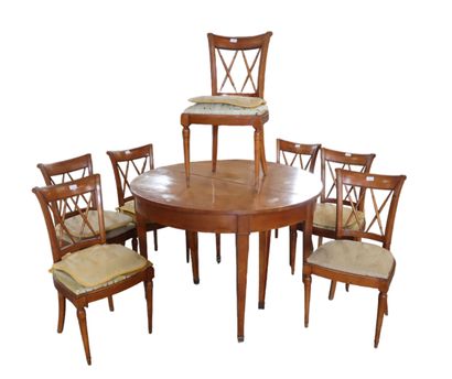 TABLE and seven chairs in natural wood in...