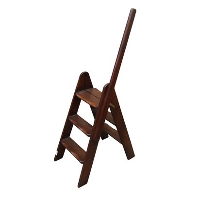 Folding library step stool in varnished wood...