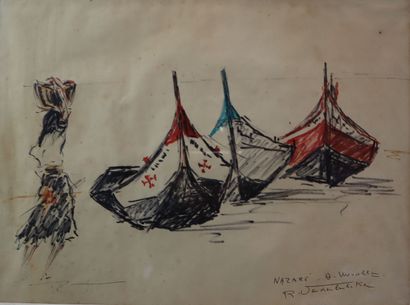 Set of three contemporary drawings including:...