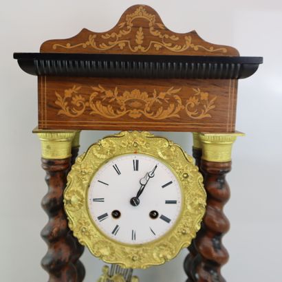 Portico clock with torso column, 19th century....
