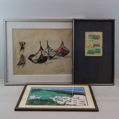 Set of three contemporary drawings including:...