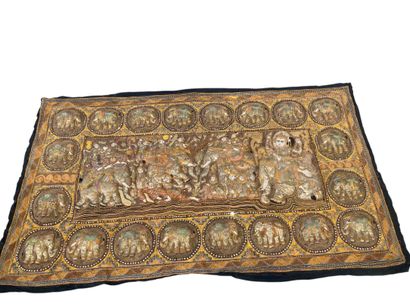 India.
Embroidery with elephants in cartouches,...