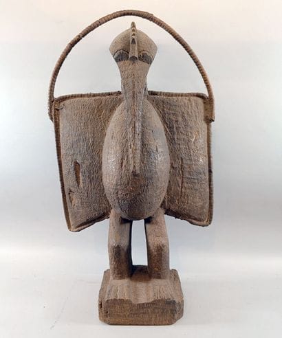 SENOUFO - Carved wooden hornbill with rattan...
