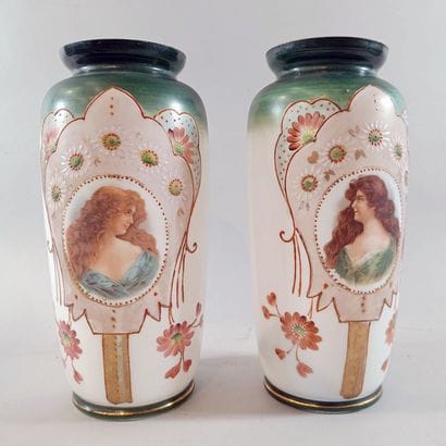Pair of opaline vases decorated with profiles...